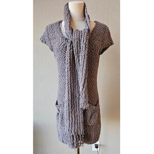 Kroshetta by Papillon Chunky Knit Sweater Mini Dress & Fringe Hem Scarf‎ Set Med